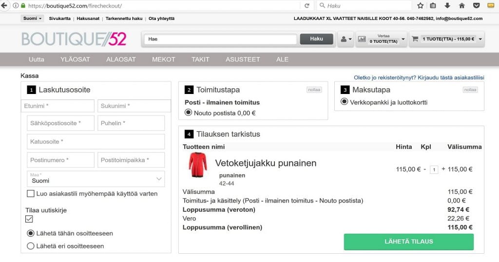 Yhden vaiheen kassa verkkokauppavertailu